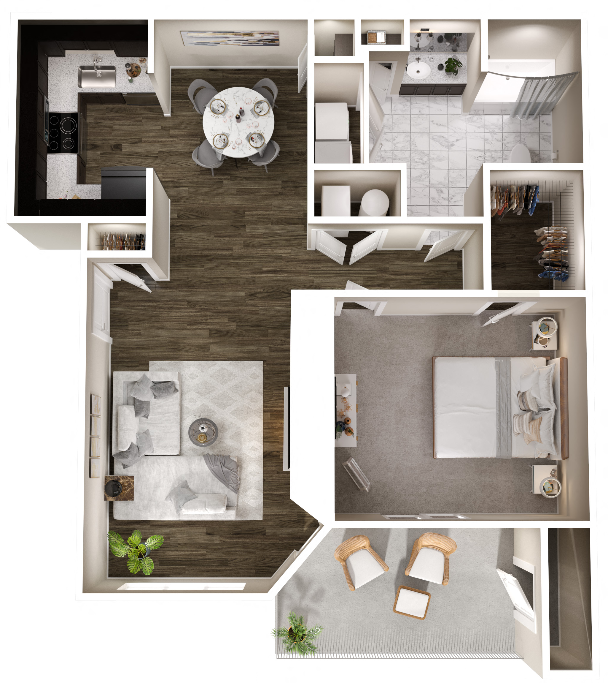 Floor plan for 1 bed, 1 bath, 864 sqft